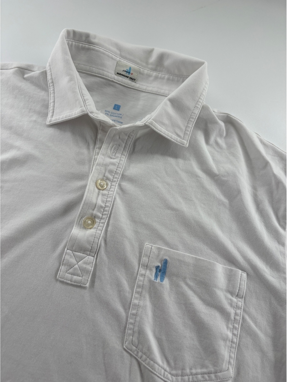 Johnnie-O Hangin Out Pocket Polo Men's L White Logo Sleeve